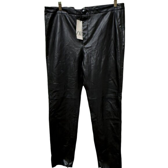 ZARA Faux Leather Black Pants XXL Womens Slim Ankle Modern Moto  NWT - Picture 1 of 12